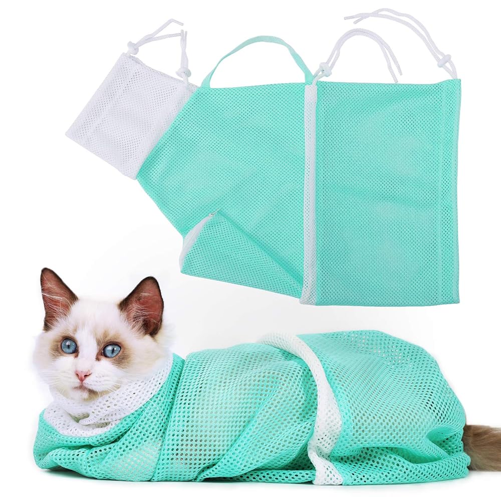 Adjustable Multi-Useful Cat Bathing and Grooming Bag – Anti-Chunk and Anti-Scratch, Ideally suited for Bathing, Nail Trimming, Remedy, and Injections, Breathable Restraint Bathe…