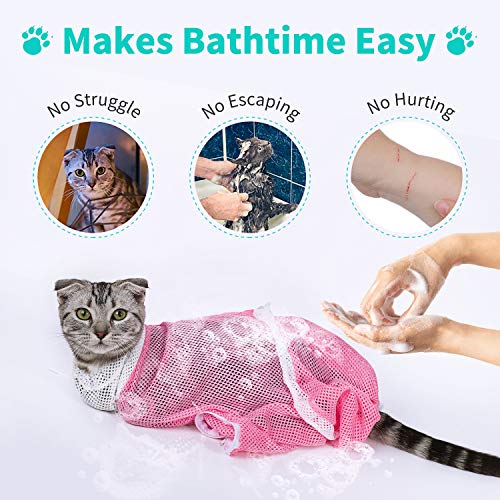 Adjustable Multi-Useful Cat Bathing and Grooming Bag - Anti-Chunk and Anti-Scratch, Ideally suited for Bathing, Nail Trimming, Remedy, and Injections, Breathable Restraint Bathe...