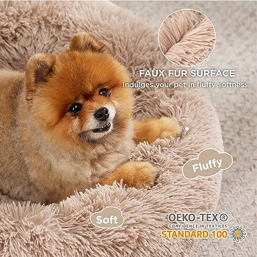 Bedsure Cozy Donut Canine Mattress for Small Canine - Washable Plush Pet Mattress, 23-Inch Anti-Slip Spherical Cat Mattress, Appropriate for Pets As much as 25 lbs, Camel Colour