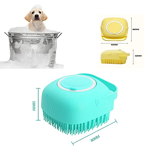 ELEGX Pet Grooming Bathtub Brush with Cleaning soap and Shampoo Dispenser - Tender Silicone Bristles for Lengthy and Quick Haired Canines and Cats - Yellow