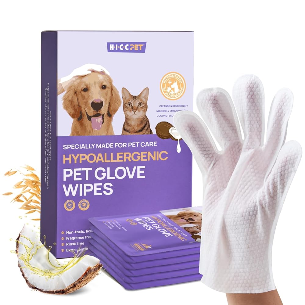 HICC Pet Cleansing & Deodorizing Wipes for Canine and Cats – Hypoallergenic Coconut Oil Grooming Wipes for Nourishing Fur, Best for Day by day Use and Journey