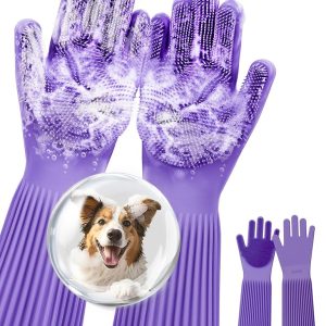 Pecute Prolonged Pet Grooming Gloves – Warmth-Resistant Cat Bathing Gloves with Excessive-Density Bristles, Silicone Canine Bathing Gloves That includes an Improved 5-Finger Design for Washing