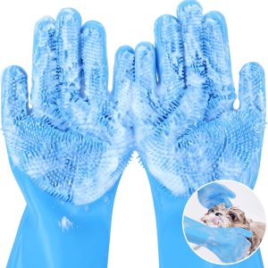 Pecute Pet Grooming Gloves – Warmth-Resistant Silicone with Excessive-Density Bristles, 5-Finger Design for Bathing and Massaging Canine and Cats, Blue