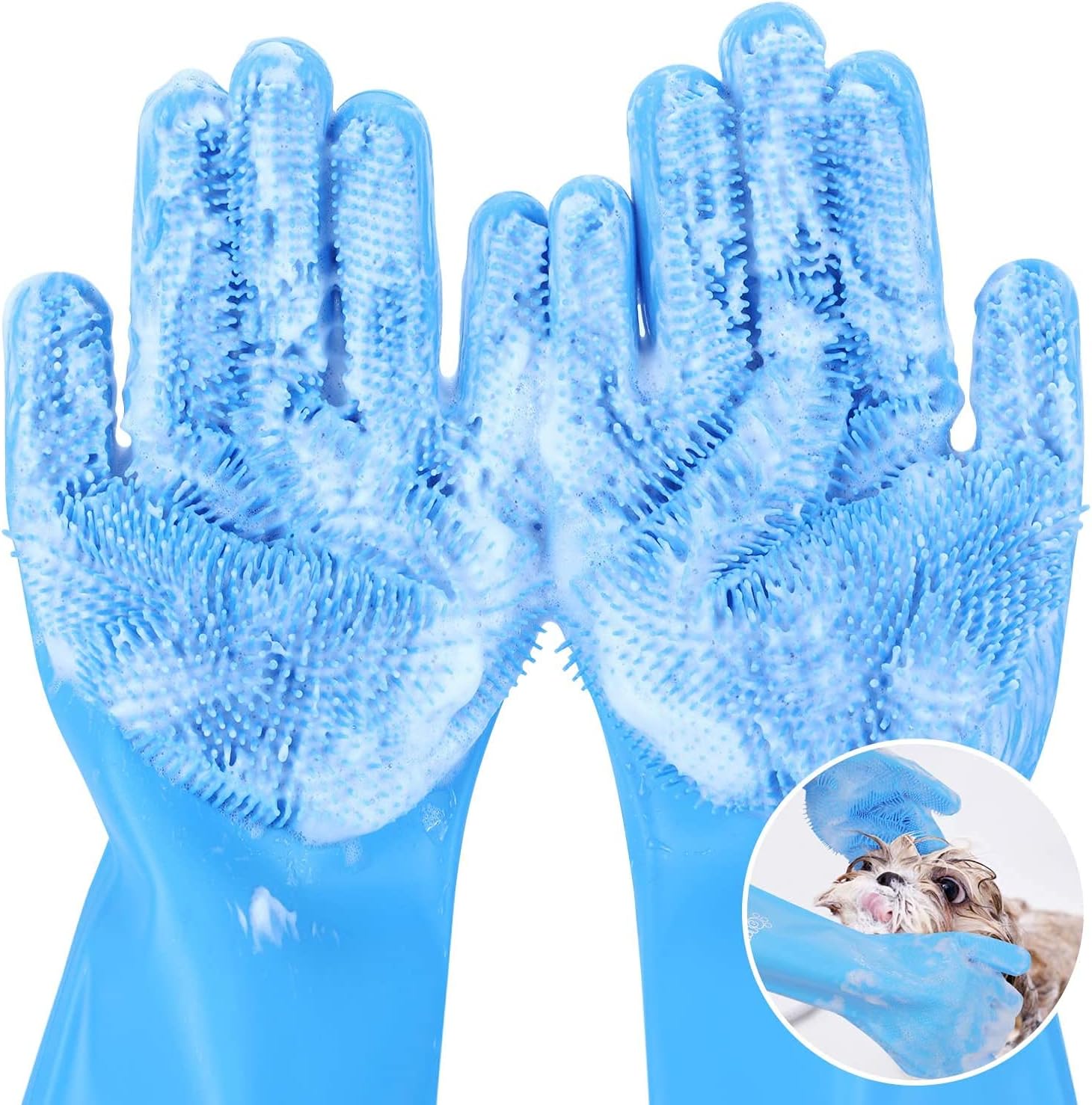 Pecute Pet Grooming Gloves – Warmth-Resistant Silicone with Excessive-Density Bristles, 5-Finger Design for Bathing and Massaging Canine and Cats, Blue